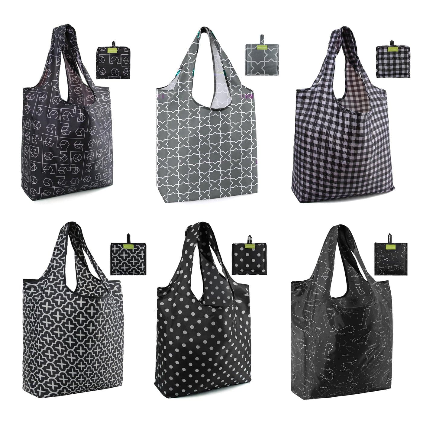 BeeGreen Gifts Bag Reusable Grocery Bags Foldable Shopping Bags For Groceries 6 Pack Cute Holiday Cloth Bags With Handles Large Tote bag Bulk Polyester Heavy Duty