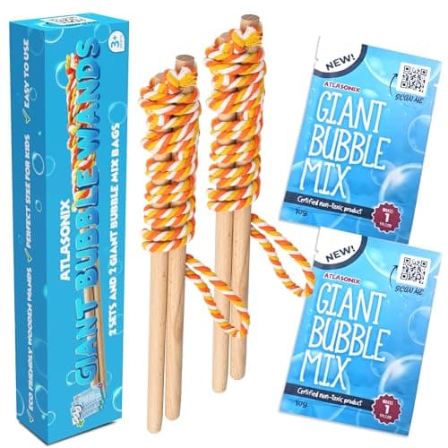 Giant Bubble Wand Big Bubble Wand Huge Rope 2 Pack Giant Bubble Wooden Wands 256 Ounces Bubble Mix Concentrate Refill Party Outdoor Summer Toys Activities for Kids Boys and Girls Kit