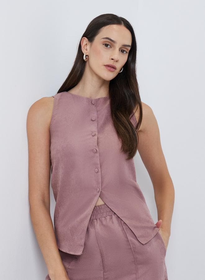 Styli Solid Round Neck Buttoned Vest — M