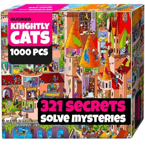 QUOKKA 1000 Piece Jigsaw Puzzle for Adults Knightly Cats Premium Box Packaging with Extra Fun Challenges Whimsical Cat Puzzle Perfect for Relaxation Creativity Gift Giving