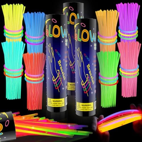 HONLYNE 300 Pcs Glow Sticks Bulk Party Pack 8 Glow in the Dark Party Supplies Glow in the Dark Light Up Sticks with Connectors Party Favors for Birthday Concert Raves Halloween Christmas