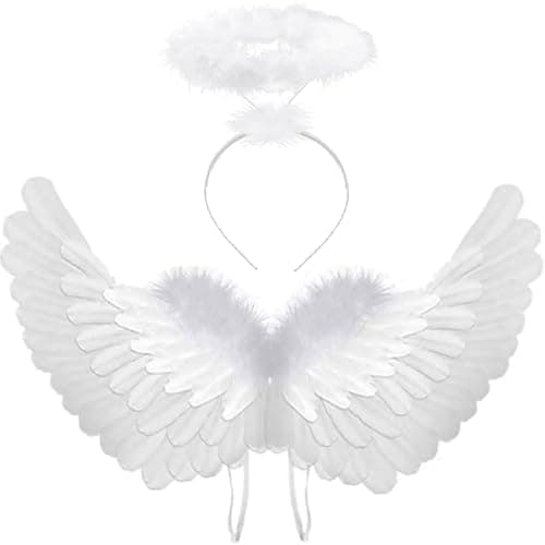 Antspirit Angel Costume Wings and Halo White Angel Costume for Girls Kids Women Adult Halloween