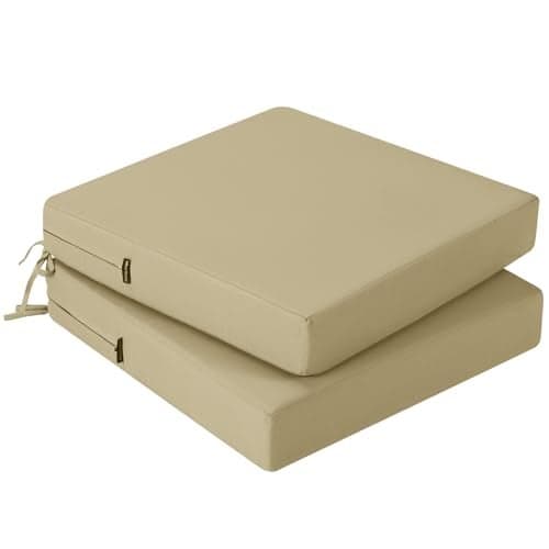 idee-home Outdoor Chair Cushions Set of 2, Waterproof Outdoor Seat Cushions for Patio Furniture, Outside Replacement Chair Pad with Ties for Lawn Deck Porch, 19 x 19