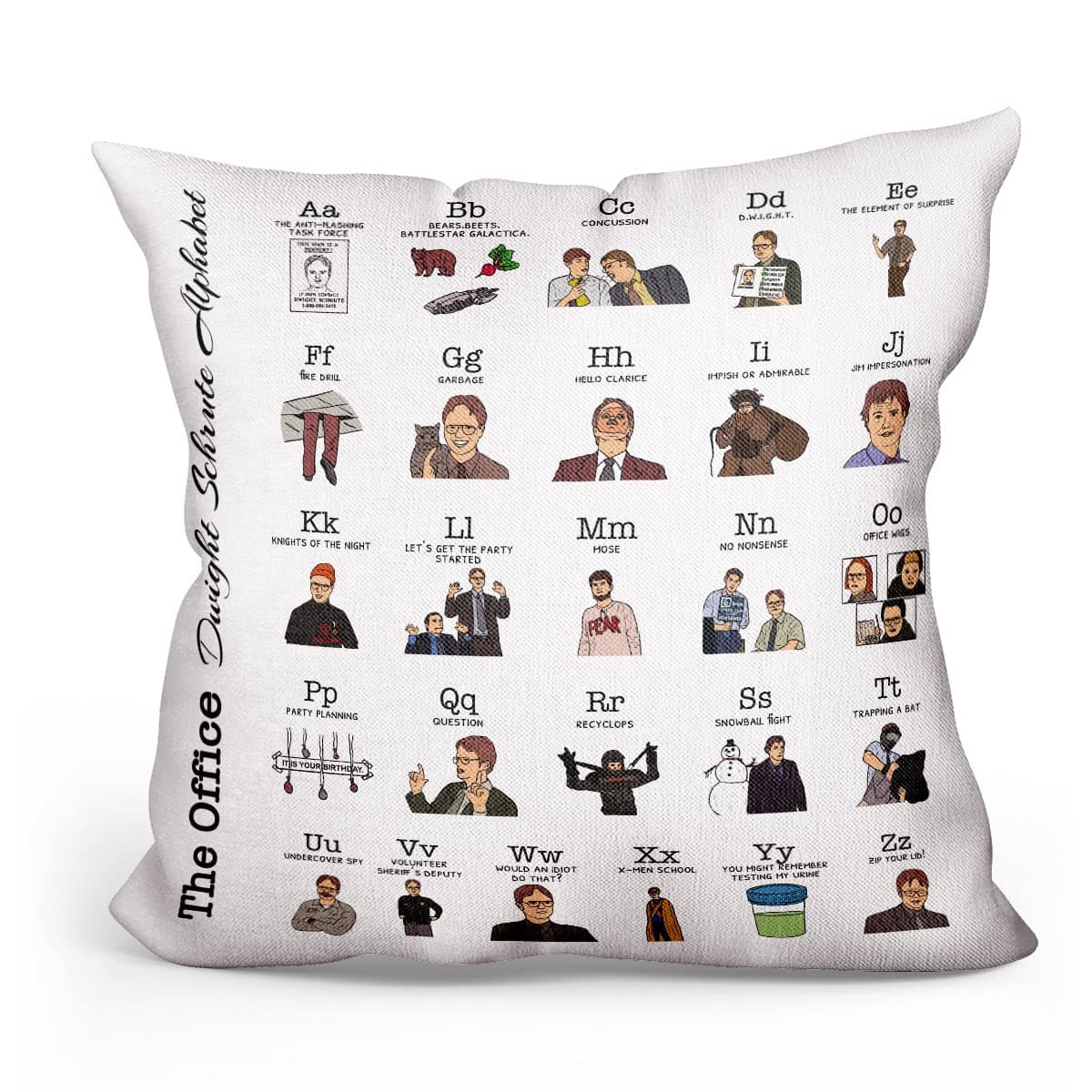Funny The Office Dwight Schrute Theme Alphabet Throw Pillow Cover Cute Pillow Case Linen Pillowcase Cushion Case Home Decor Gifts for Fans Teens Women Best Friends 18x18 Inch Brown