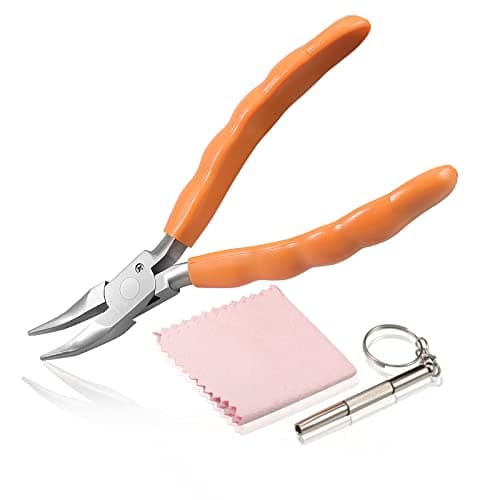 LEONTOOL 6 Inch Bent Nose Pliers - Stainless Steel Eyeglass Repair and Adjustment Tool Kit with Screwdriver and Cloth