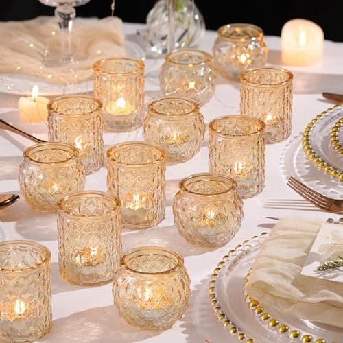 NITIME 36pcs Assorted Gold Votive Candle Holders Tea Light Candle Holder Glass for Diwali Gold Candle Holders for Wedding Table Centerpiece Brithday and Holiday Decorations