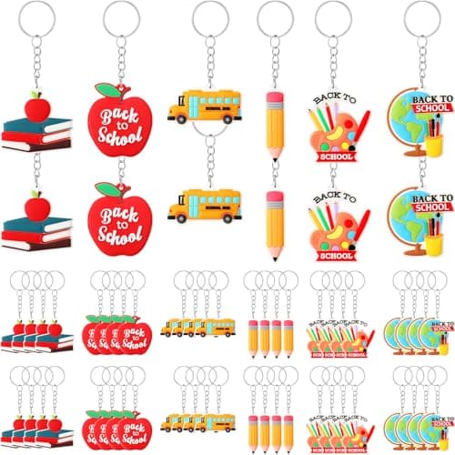Equsion 60 Pcs Welcome Back To School Keychain First Day of School Party Favors Hanging Kit Gift Classroom Party Supplies Decoration