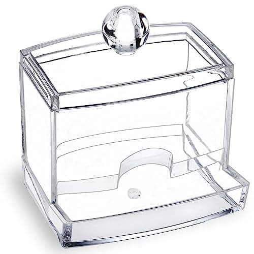 MOSIKER 10oz Clear Acrylic Small Qtip Holder,Swab Dispenser Cotton Ball Jars Bathroom Organizer with Lid
