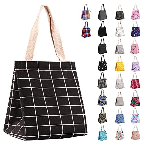 iknoe Insulated Lunch Bag for Women 9L Sturdy WideOpen Foldable Portable Lunch Tote with Interior Pockets Waterresistant Thermal Lunch Cooler for Adults Picnic BeachBlack Plaid