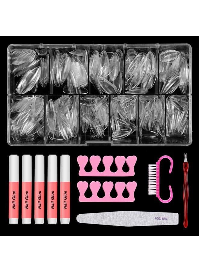 Nail Tips And Glue Acrylic Nails Set - Press On Nails Set 500PCS Short Stiletto Nail Tips Clear Full Cover False Nails Set 5PCS Nail Glues, 1PC Nail File, 1 Pc Cuticle Fork, Sponge Seperator With Case
