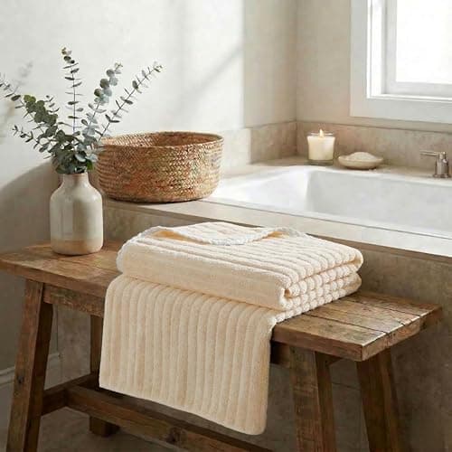 LINEAR Microfiber Bath Towel Large Size 140x70 cm | 300 GSM Soft & Super Absorbent Quick Dry Towel | Lightweight Bath Towel for Men & Women | Lint Free Durable Bathroom Towel | Cream Color