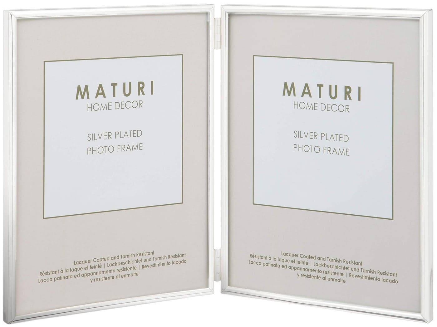 Maturi Silver Plated Double Photo Frame - Thin Edge Portrait, 6 x 8-inch (15 x 20cm)