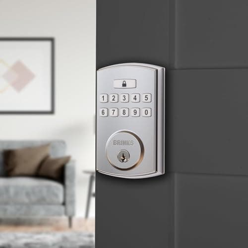 BRINKS Keyless Entry Door Lock Deadbolt, High-Security Keypad Door Lock with Deadbolt, 50 User Codes, Auto Locking Feature, Satin Nickel Security Locks