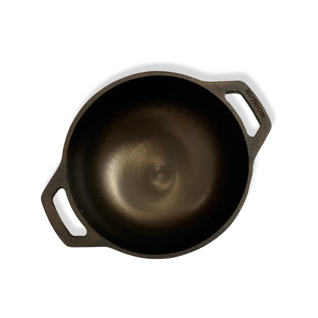 NUTRION Pre Seasoned Cast Iron KadaiTraditional KadaiWok8 Inch InductionGas StoveCompatibleBlack