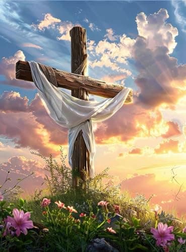 MaiYiYi Jesus Good Friday Diamond Painting Set 5D Full Round Diamond Painting God Cross Diamond Painting by Numbers Prayer Cross Diamond Painting for Adult Beginner Home Wall Art Decor 30X40 CM