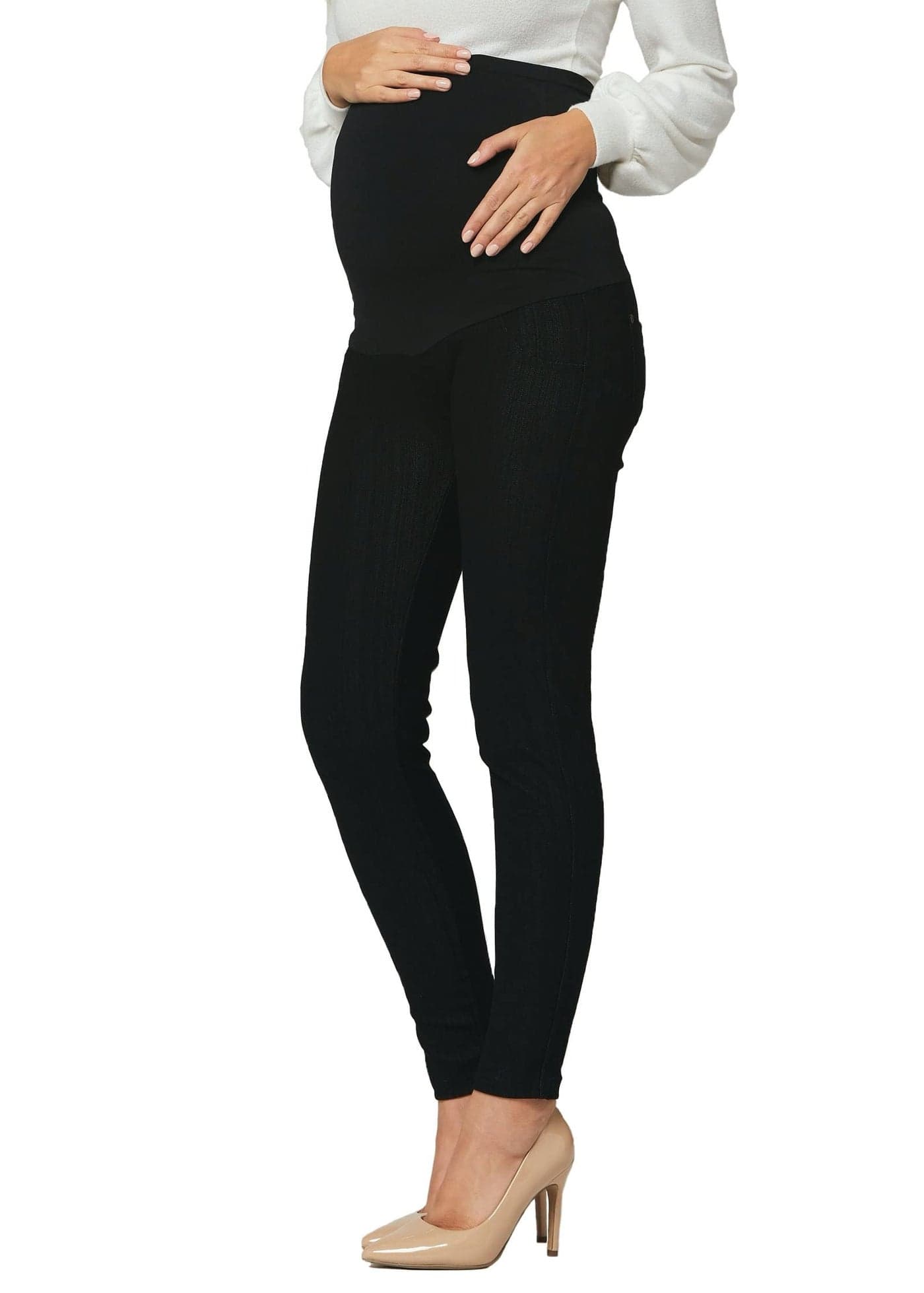 Conceited Maternity Leggings Jeans Jeggings for Women with Pockets Regular and Plus Size Black Large XLarge