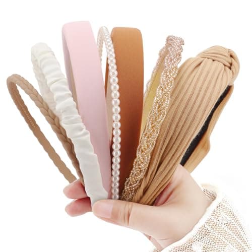 AQOKKA 7 Pack Headbands for Women Girls Cute Headbands Non Slip Floral Padded Pearl Hairbands Fashion Hair Accessories Multistyle Headband Pack