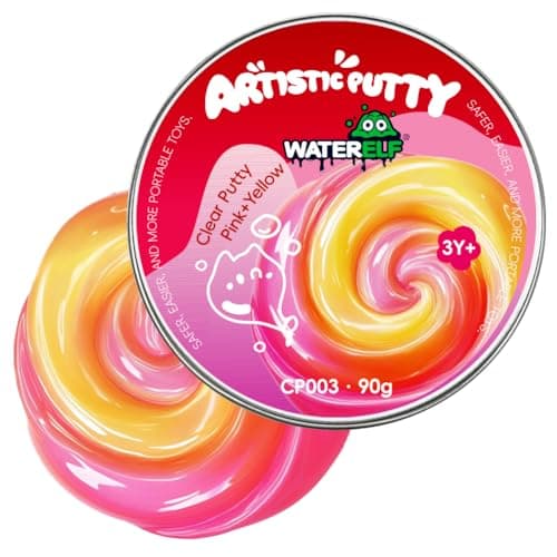 WATERELF Transparent Putty Slime for Kids Fidget Sensory Artistic Therapy Putty Toys for Boys Girls Adults Stress Relief NonSticky PinkYellow