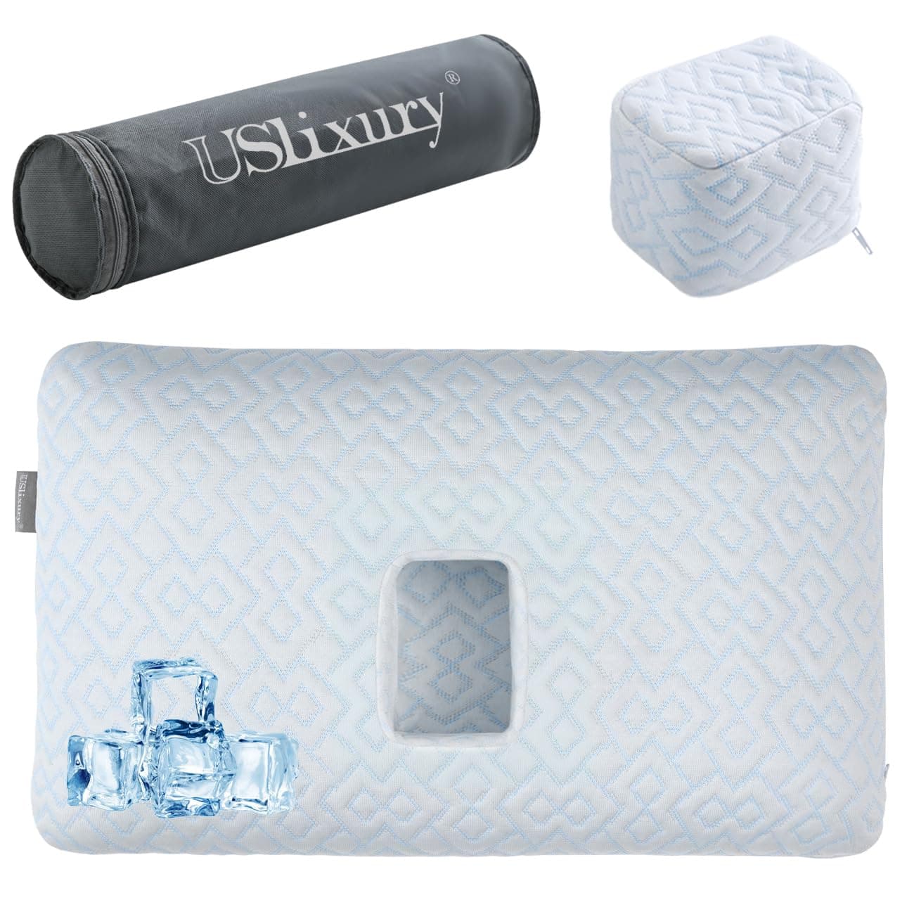 USlixury Piercing Pillow Large Ear Piercing Pillow with Foam Plug 4H Ear Pilow with 5132 and Off Center Earr Hole Soft CertiPURUS Memory Foam Pirecing Pilow for Side Sleepers Cooling Sleep