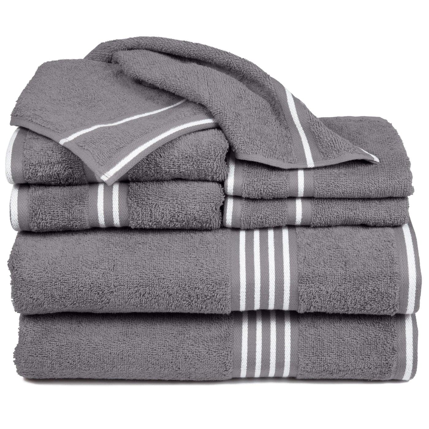 Lavish Home 8PC Bathroom Towels Set 575GSM 100 Cotton Bathroom Essentials with 2 Bath Towels 2 Hand Cloths 2 Wash Cloths and 2 Fingertip Fabric for Shower Gym Dorm and Spa Silver