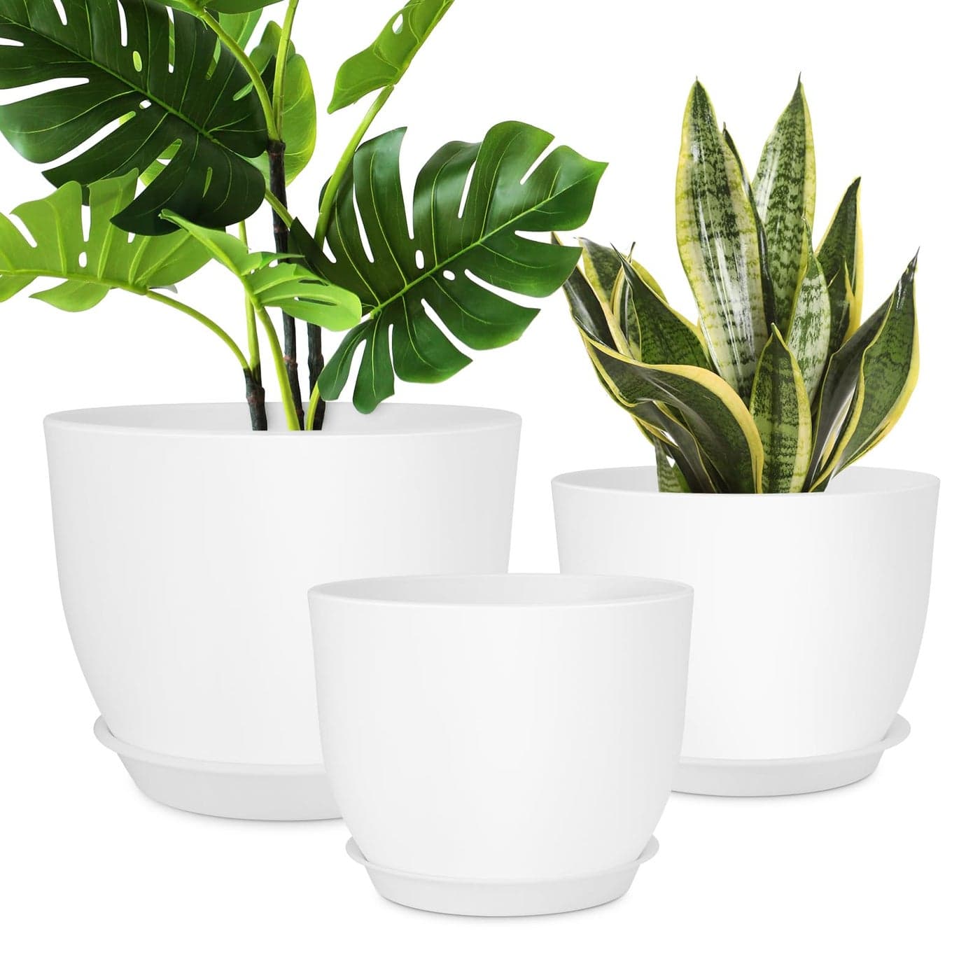 YNNICO Plant Pots 12109 inch Set of 3 Flower Pots with Multi Mesh Drainage Holes Large Planters for Indoor Outdoor Garden Plants and Flowers White