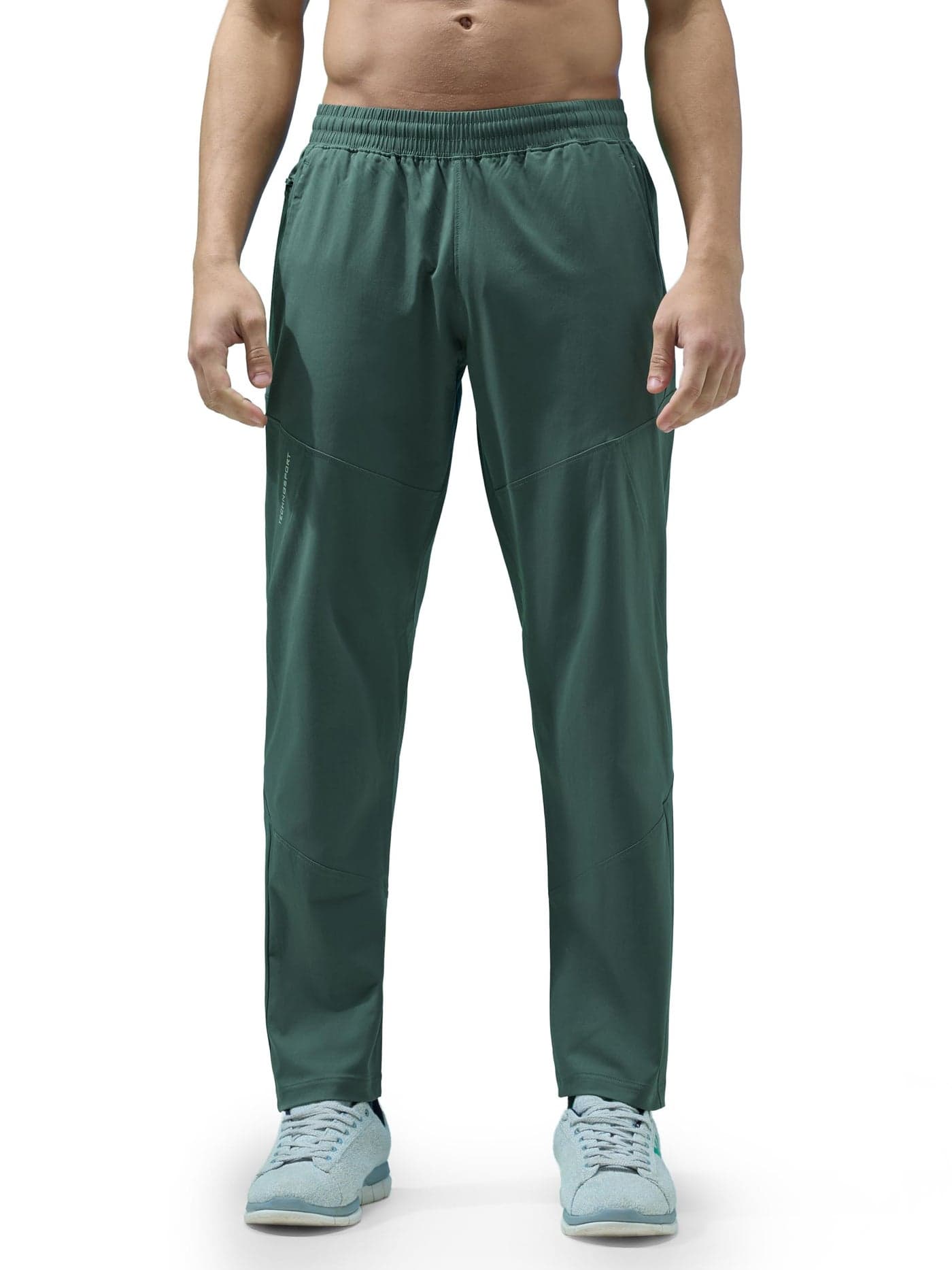 TECHNOSPORT Men's Regular Fit Track Pant for Running and Gym Sports - (MPOR39TRN_Trekking Green_M)