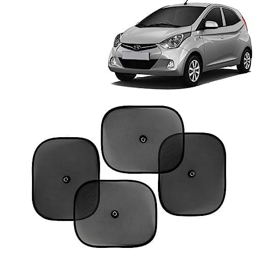 KINGSWAY Car Window Curtain Sticky Sun Shades Compatible with Hyundai Eon, (Year 2011-2019), Universal Fit Sunshades for Side Window, Rear Window, Black Color, 4 Pieces