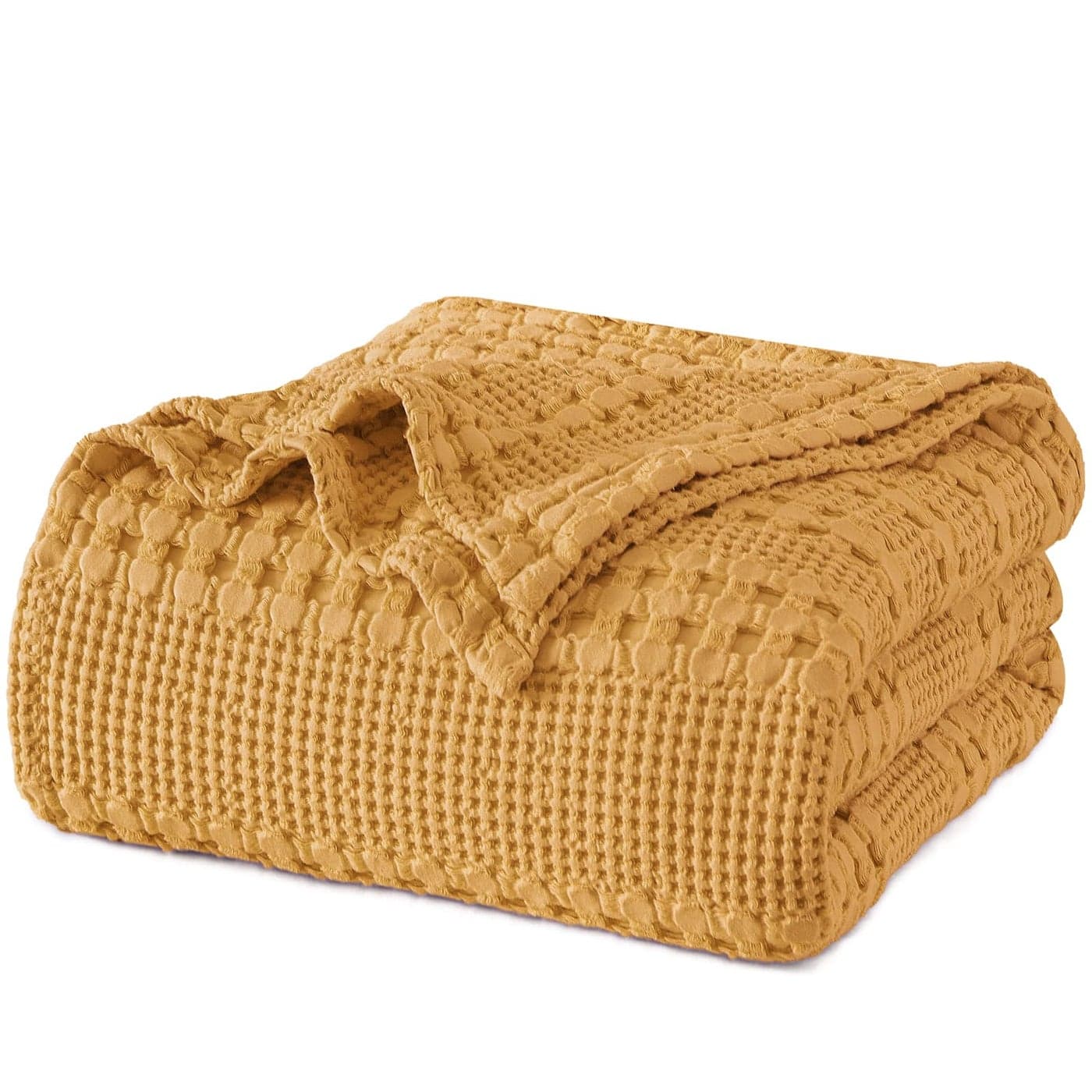 PHF 100 Cotton Waffle Weave Blanket King Size for Bed Soft Lightweight Breathable AllSeason Comfort Luxury Aesthetic Woven Bedding for Home Decor 108x90 GingerHoney Yellow