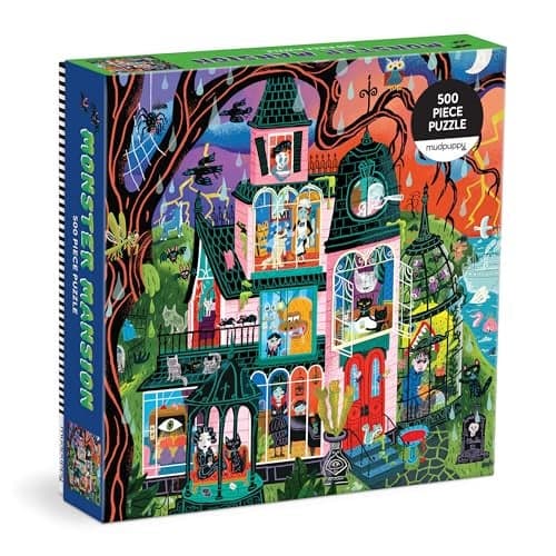 Mudpuppy Monster Mansion 500 Piece Family Jigsaw Puzzle Featuring Bold and Spooky Illustrations of A Haunted Mansion Filled with Goblins Ghouls and Monsters Exclusive
