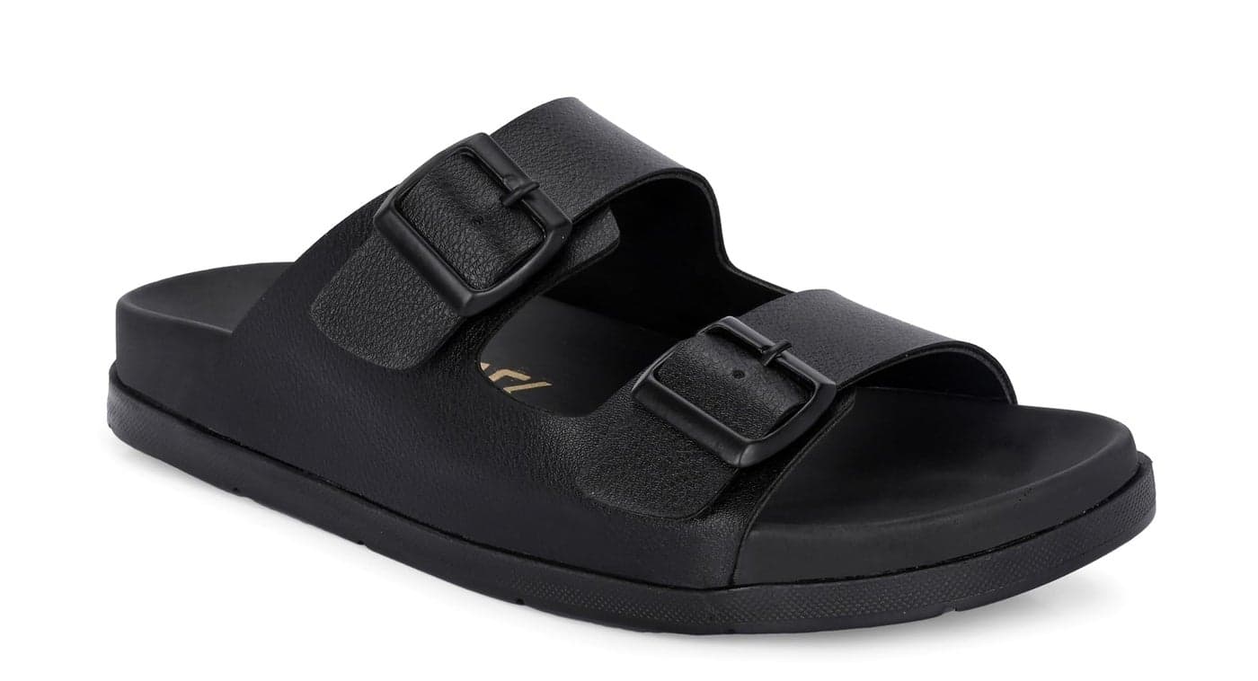 AFROJACK Men's Sandals | Casual Sandal/Slippers For Men With PU Upper | Comfortable Sole Stylish & Durable Design | Slip-on Style | Light Weight, s4500 (Black, 6)