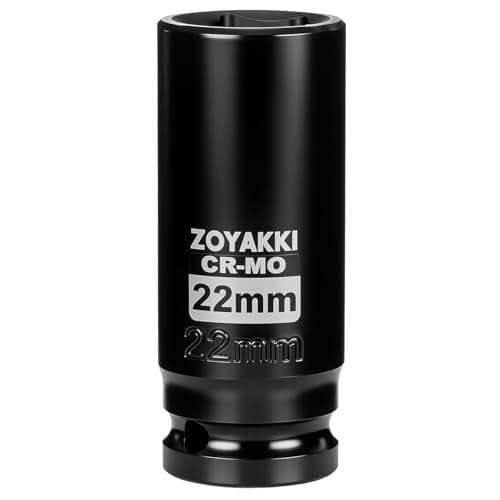ZOYAKKI 12 Drive x 22 mm Deep 6 PT Impact Socket CRMO12inch Drive 6 Point Axle Nut Socket for Easy Removal of Axle Shaft Nuts Metric 22MM