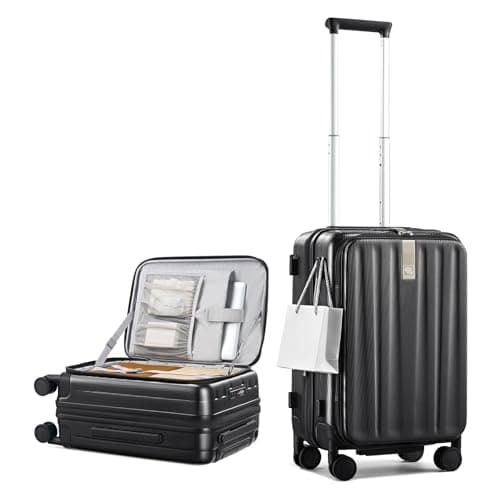 Hanke 20 Inch Expandable Carry On Luggage Airline Approved Top Opening Hard Shell Suitcases with Wheels Lightweight Travel Luggage Carry On Suitcase for Woman Men-Jet Black