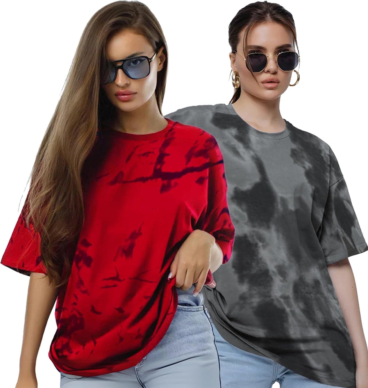 LEOTUDE Womens's Cottonblend Oversized Round Neck T-Shirt (PO2_GRL_FS306_RED_FS306_Grey_P_Multicolor_2XL)