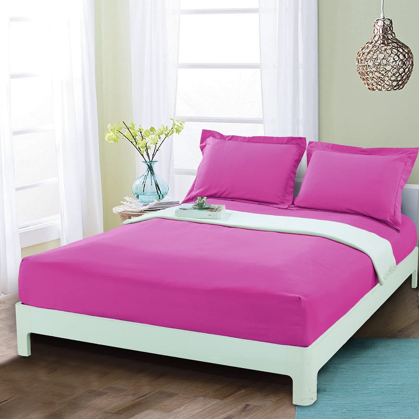 Mocassi Queen Fitted Sheet Deep Pocket Cooling Sheets up to 16 inch Hotel Luxury 1800 Premier Softest Sheets Wrinkle Resistant 1 Single Bottom Fitted Sheet Queen Hot Pink