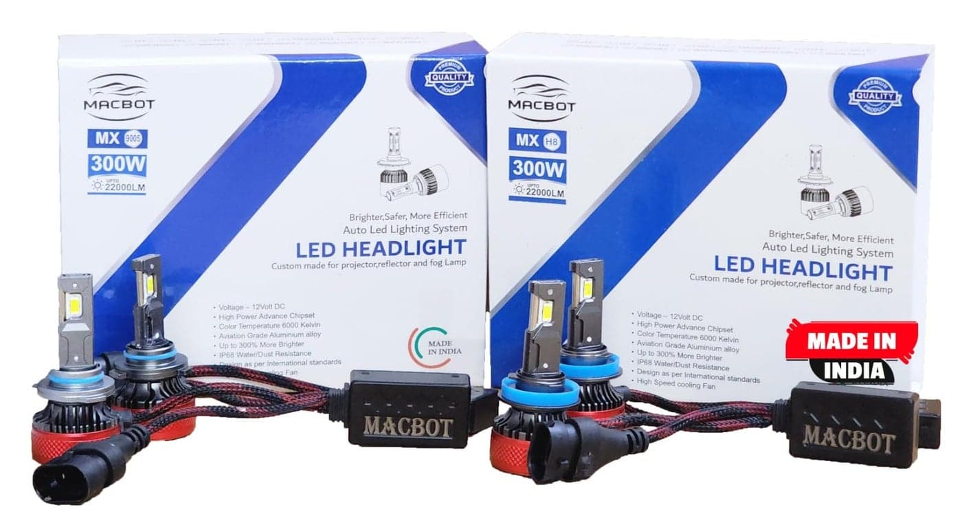 MACBOT Combo Headlight Bulb for Ertiga Honda City Toyota Crysta with 2 Year Replacement Warranty( 1 Pair Each of HB3/9005 and H8 300 +300 Watt 12 Volt)