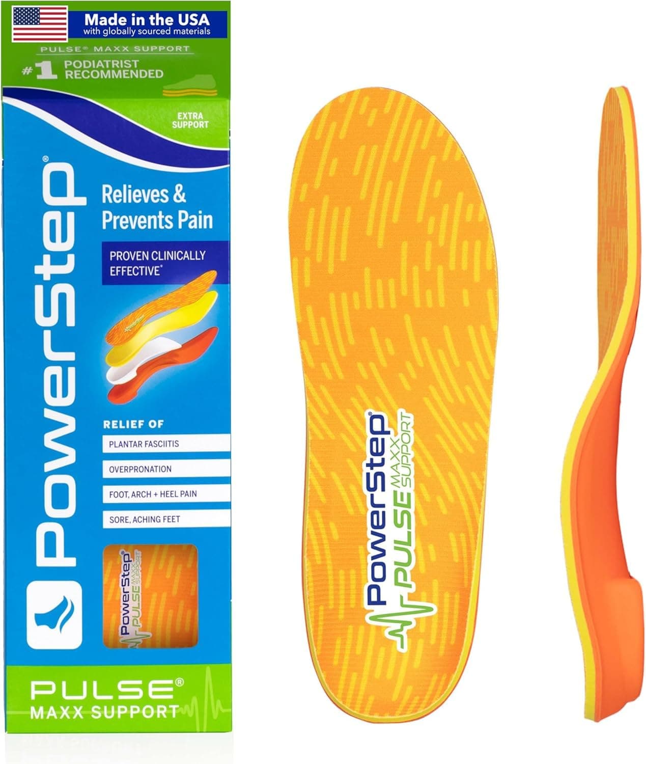 PowerStep Pulse Maxx Running Insoles Overpronation Corrective Orthotic Inserts for Running Shoes Maximum Ankle Foot Pain Relief Arch Support Insoles Made in The USA M 885 W 10105