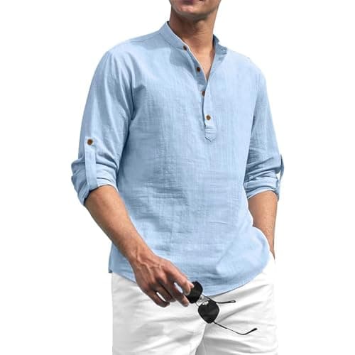 Univibe Light Blue Color Cotton Blend Mandarin/Chinese Neck Short Straight Fit Kurta for Men (XXL)
