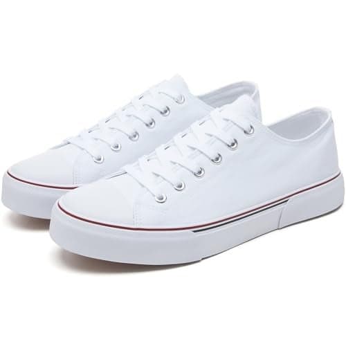 yageyan Men Canvas Low top Shoes Classic Casual Sneakers Black and White Fashion Shoes(white8)