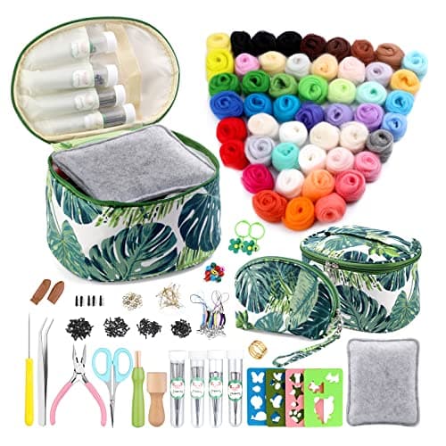 IMZAY 304 Pcs Needle Felting Kit, Wool Roving 50 Colors Set, Needle Felting Starter Kit, Needle Felting Tools Kit with 2 Exquisite Storage Bags, Felt Tools for Felted Animal Needle Felting Supplies