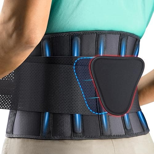 FEATOL Breathable Back Brace with Lumbar Pad for Women & Men, Support Belt for Lower Back Pain Relief for Herniated Disc, Sciatica, Scoliosis S/M (Waist Size:24.4''-29.8'')