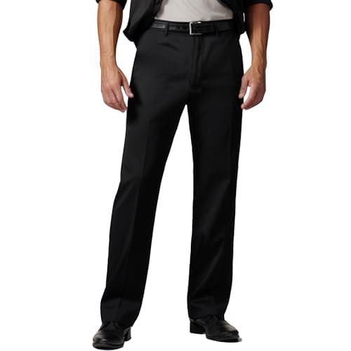 Men's Cozy Hidden Expandable Waist Dress Pants | Premium Stretch Texture Weave Work to Weekend Pant(Flat Front,Black,30W×30L)