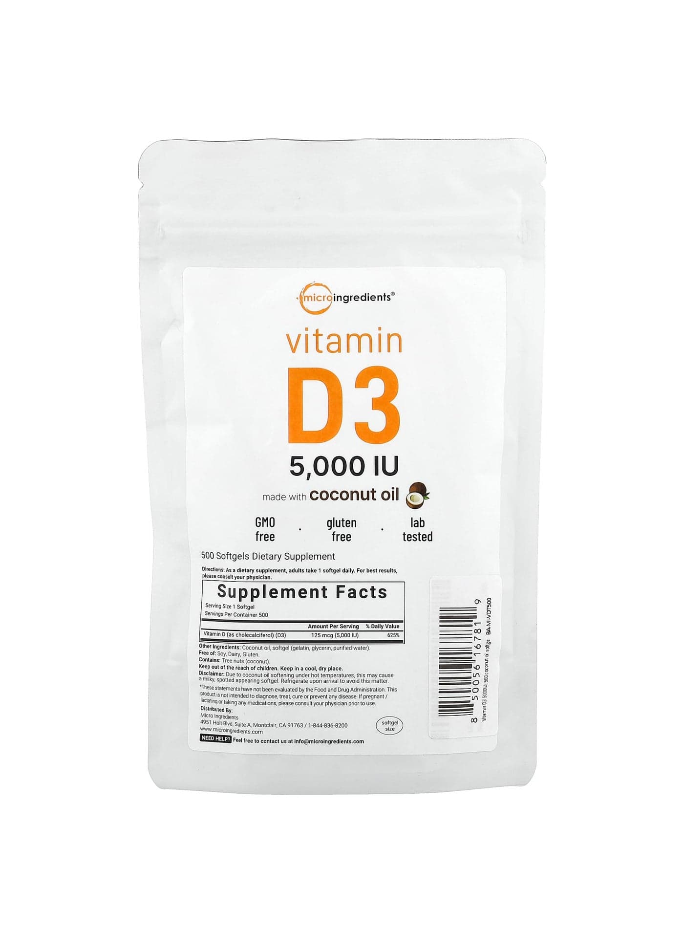 Vitamin D3 , 5,000 IU, 500 Softgels