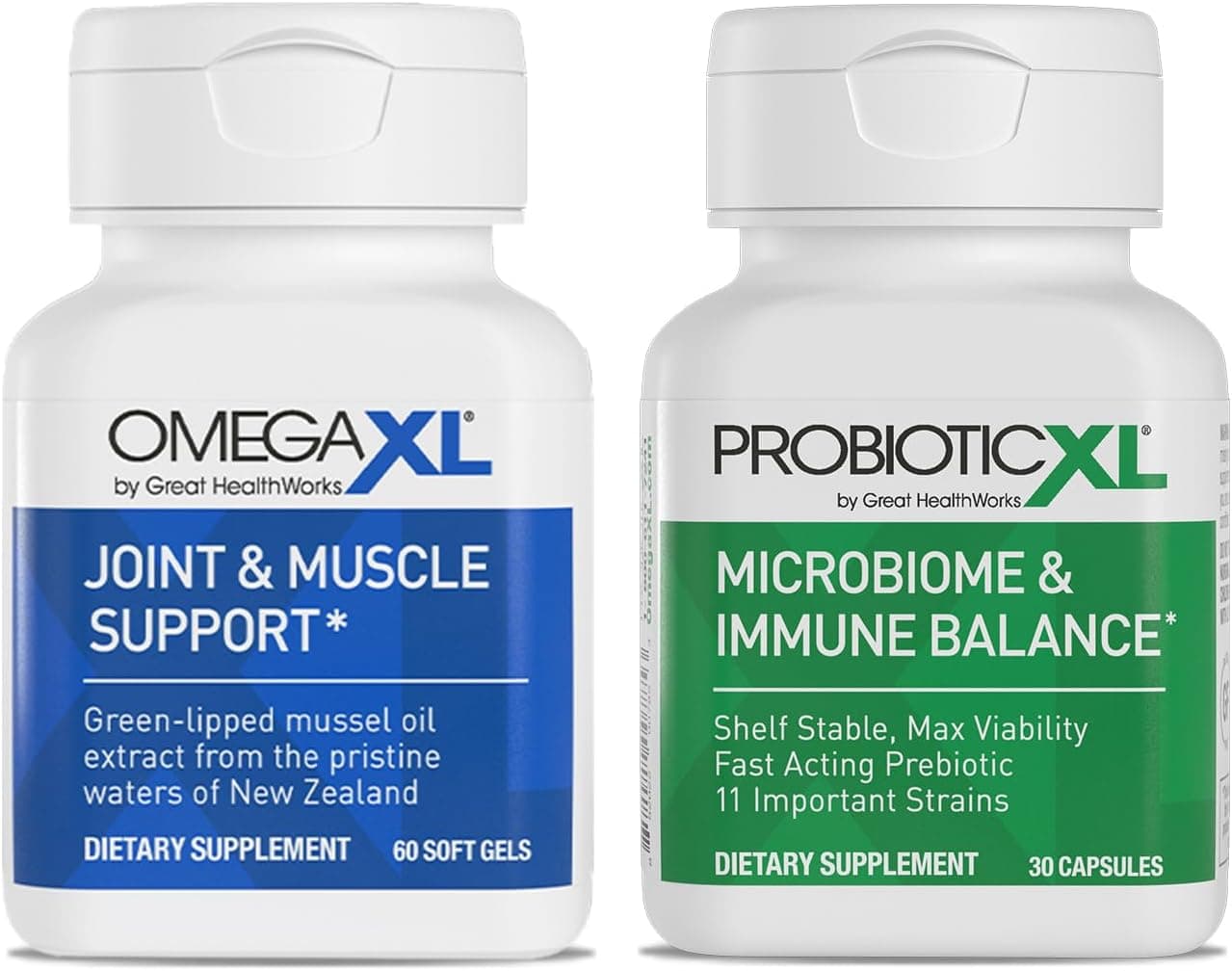 OmegaXL Powerful Joint and Muscle Support Supplement 60 Count Probiotic XL PreforPro DE111 Shelf Stable Promote Healthy Gut Flora Growth 30 Veggie caps