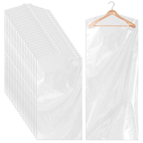 Ohuimrt 20 PCS 60 Inch Plastic Garment Bag, Dry Cleaner Bags Laundry Bags, Clear Hanging Clothing Covers for Long Dresses Skirt Coat Suit Shirt Jacket