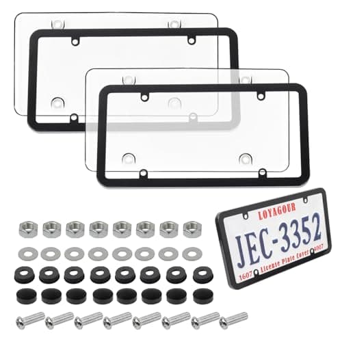 LoyaGour 2Pack Transparent License Plate Cover and Frames,Clear Front and Rear License Plate Holder,Unbreakable Car Licence Plate Frame Protector fits Any US Plates with Screws & Caps (Black Frame)