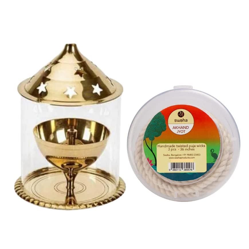 Swaha Brass Udupi Lamp 20ml Akhand Jyoth Long Wicks3pcs Combo Akhand Jyoth Lamp for Illumination Decorative Lamp Adding a Traditional Touch to Your Home or Office