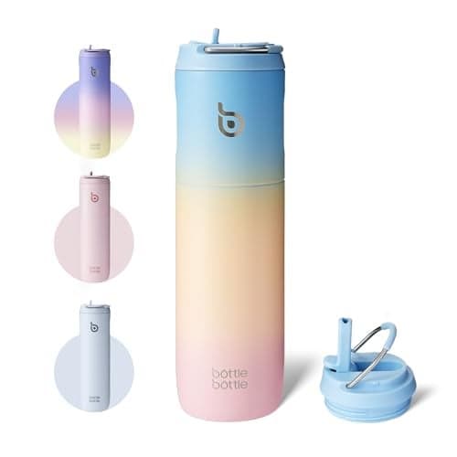 BOTTLE BOTTLE Insulated Water Bottle 24oz with Straw Lid and Handle for Sports Travel Gym Stainless Steel Water Bottles Double-Wall Vacuum Metal Leak Proof BPA-Free (blueyellowpink)