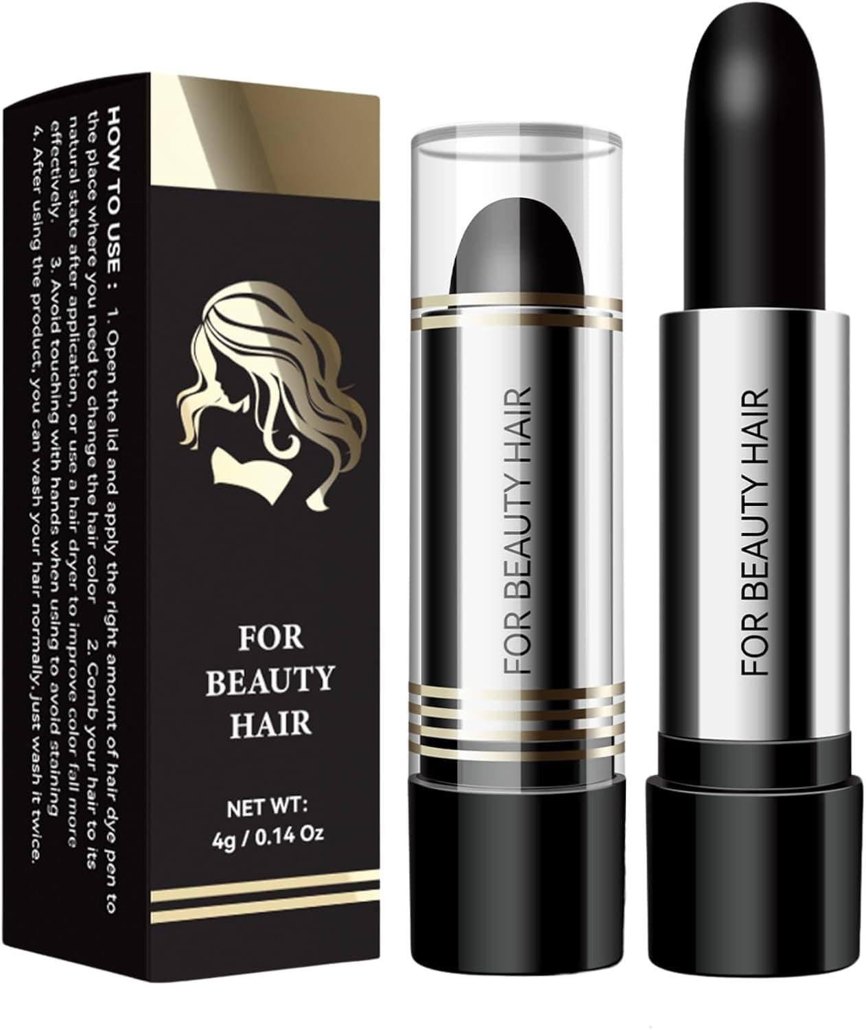 Root TouchUp Stick Black Hair Dye Pen Temporary Hair Colour Pens Grey Hair Cover Up SemiPermanent Hair Dye Temporary Pen Waterproof Long Lasting Grey Hair Coverage Beard 4g