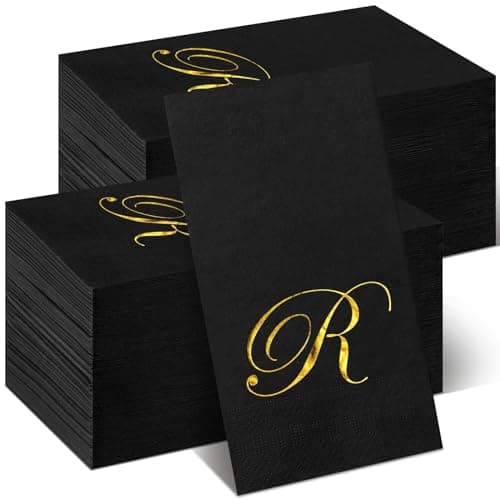 100 Pcs 3ply Black and Gold Napkins Monogram Black and Gold Disposable Paper Dinner Initial Napkins, for Bathroom Monogrammed Foil Letter Decorative Towels Wedding Party Kitchen(R)