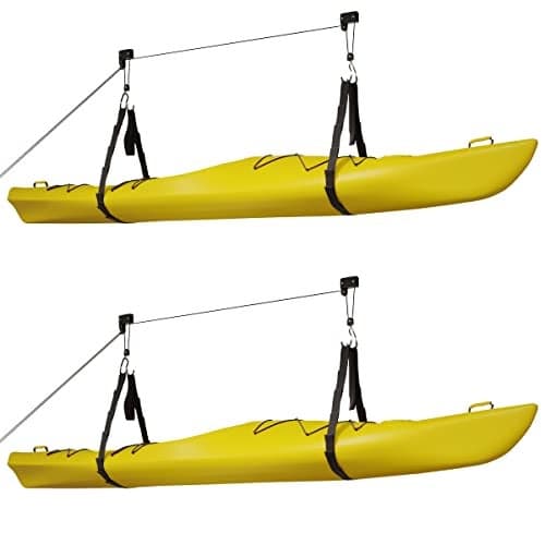 Kayak Hoist Set - Overhead Pulley System for 12-Foot Ceilings - 125lb Capacity Storage for Canoes, Bikes, Ladders, or Kayaks by Rad Sportz (Black)